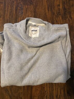 aerie Light Blue Women's Waffle Crewneck Sweater